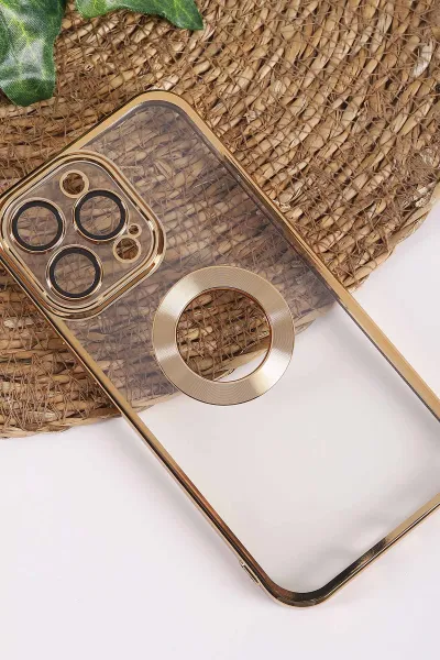 Gold İphone 14 Pro Max Uyumlu Şeffaf Kamera Korumalı Silikon Telefon Kılıfı 437553
