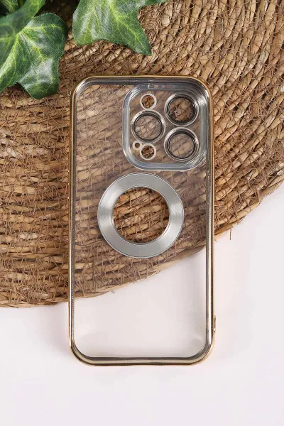 Gold İphone 14 Pro Uyumlu Şeffaf Kamera Korumalı Silikon Telefon Kılıfı 437548
