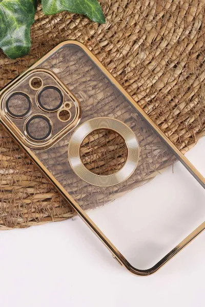 Gold İphone 14 Pro Uyumlu Şeffaf Kamera Korumalı Silikon Telefon Kılıfı 437548