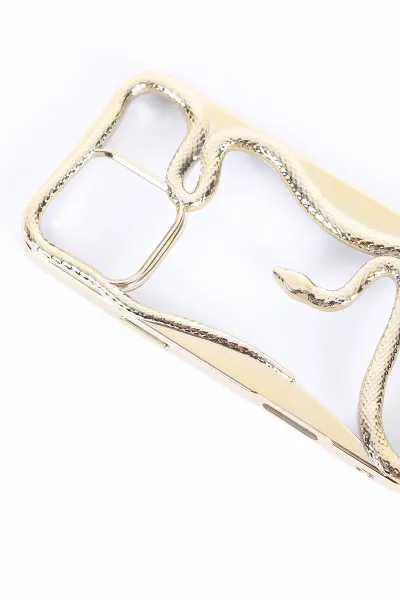 Gold İPhone 14 Uyumlu Desenli Snake Serisi Sert Slikon Telefon Kılıfı 390762