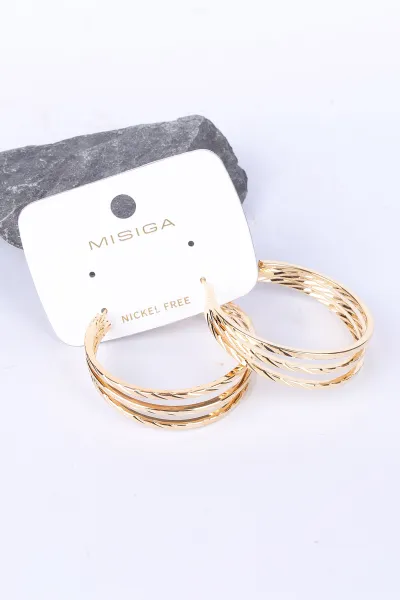 Gold İşlemeli 3'lü Sıra Halka Model Küpe 330943