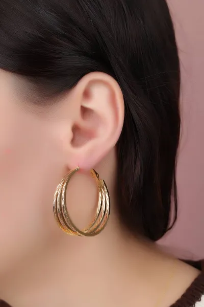 Gold İşlemeli 3'lü Sıra Halka Model Küpe 330943
