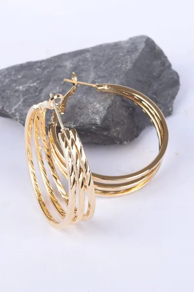 Gold İşlemeli 3'lü Sıra Halka Model Küpe 330943