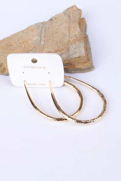 Gold İşlemeli Damla Model  Büyük Boy Halka Küpe 330893