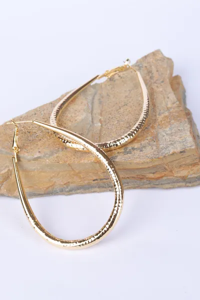 Gold İşlemeli Damla Model  Büyük Boy Halka Küpe 330893
