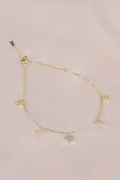 Gold Kalp Model Zirkon Taşlı Çelik Halhal 484678