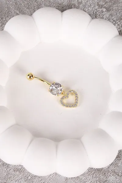 Gold Kalp Model Zirkon Taşlı Göbek Piercingi 477771