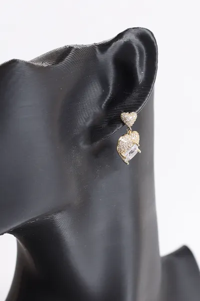 Gold Kalpli Baget Taşlı Küpe 371451