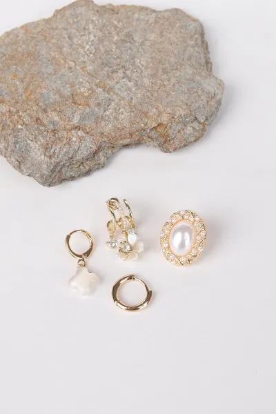 Gold Karışık Model 4'lü Küpe Seti 333602