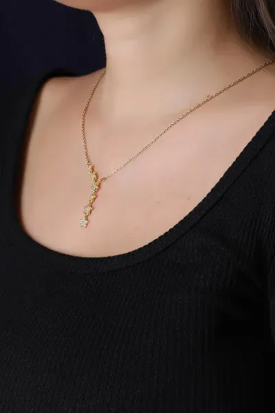 Gold Kayan Yıldız Model Zirkon Taşlı  Çelik Kolye 390631