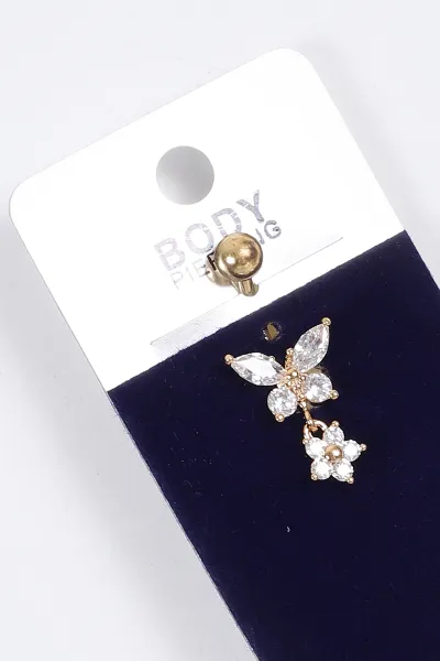 Gold Kelebek Model Zirkon Taşlı Göbek  Piercingi 384720