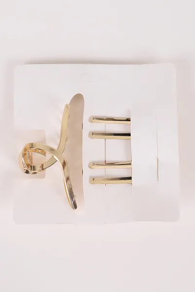 Gold Küçük Boy 3'lü Pens ve Metal Mandal Toka 463484
