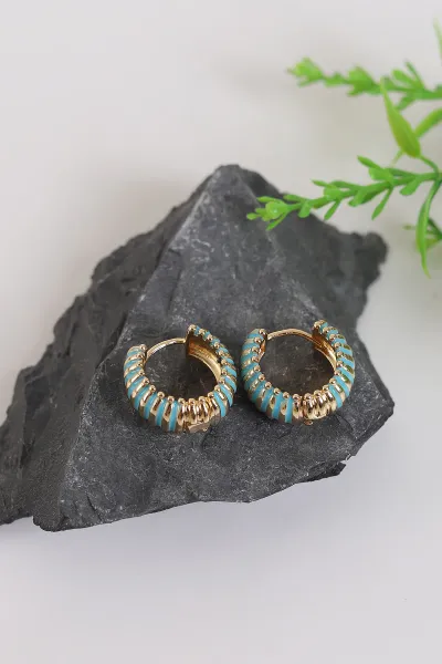 Gold Mavi Kalın Halka Küpe 272301