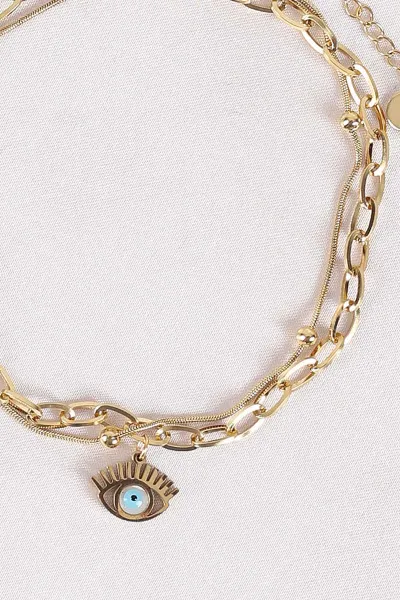 Gold Nazar Göz Model Halka Zincirli  2'lli Tek Takılabilen Çelik Halhal 422953