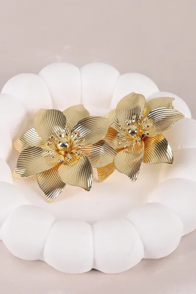 Gold Ortası Boncuklu  Çiçek Küpe 450839