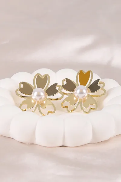 Gold Ortası İncili Plaka Küpe 450829