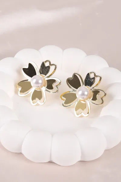 Gold Ortası İncili Plaka Küpe 450829