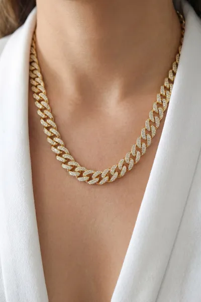Gold Oval Kesim Zirkon Taşlı Gurmet Kolye 433533