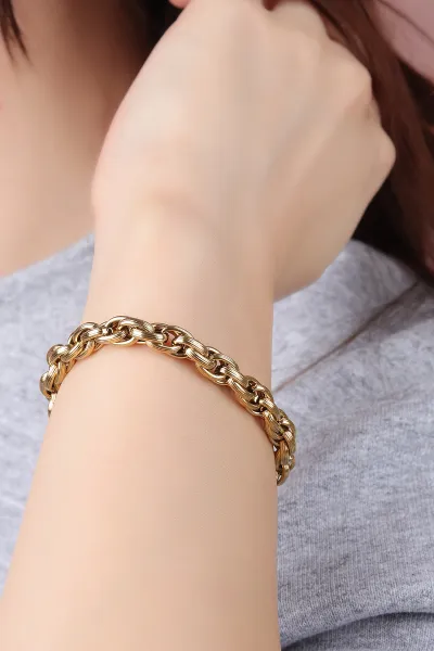 Gold Oval Model Çelik Bileklik 309609