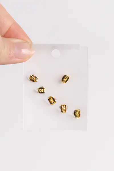 Gold Oval Model  Taşlı Çoklu Küpe 494613