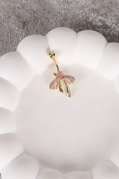 Gold Pembe Taşlı Fiyonk Model  Göbek Piercingi 479608