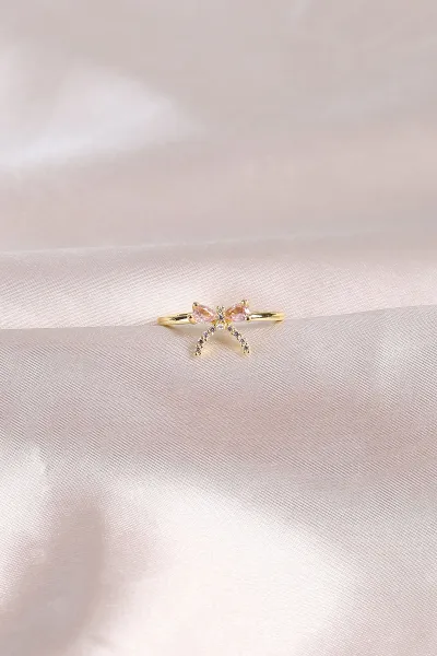 Gold Pembe Zirkon  Taşlı Ayarlanabilen Zarif  Yüzük 491874
