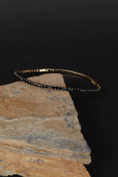 Gold Siyah Su Yolu Taşlı Lastikli Bileklik 308369