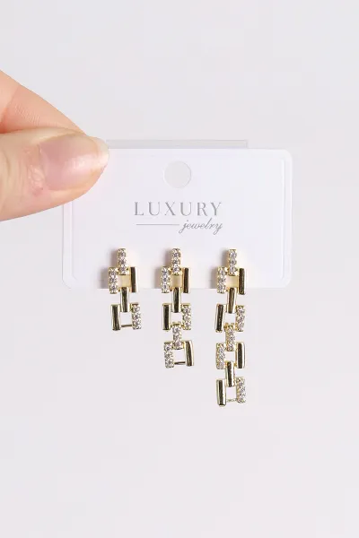 Gold Taşlı Sallantılı 3'lü Küpe 494644