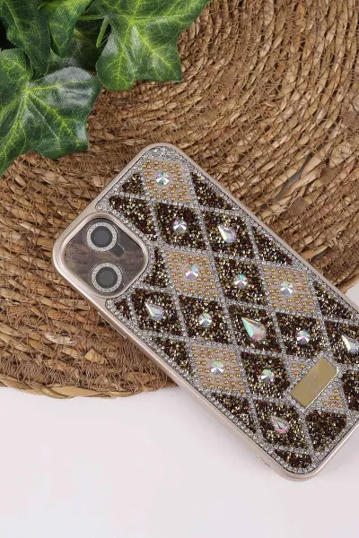 Gold TeknoCase İPhone 11 Uyumlu Dlr Diamond Case Serisi Lens Hediyeli Premium Sert Silikon Telefon Kılıfı 430340