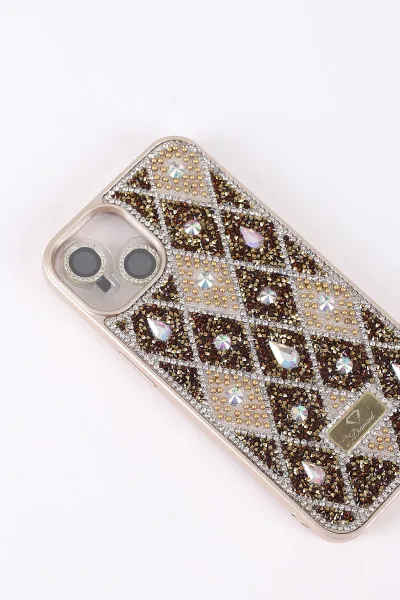 Gold TeknoCase İPhone 13 Uyumlu Dlr Diamond Case Serisi Lens Hediyeli Premium Sert Silikon Telefon Kılıfı 430348