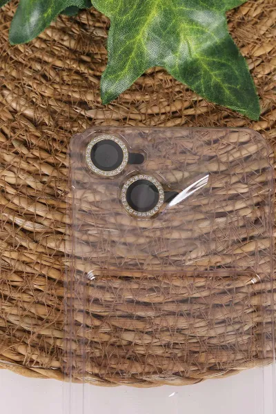 Gold TeknoCase İPhone 13 Uyumlu Perfect Diamond Case Serisi Taşlı Lens Hediyeli Sert Silikon Telefon Kılıfı 480778