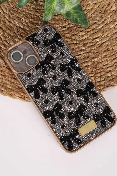 Gold TeknoCase İPhone 13 Uyumlu Perfect Diamond Case Serisi Taşlı Lens Hediyeli Sert Silikon Telefon Kılıfı 480778