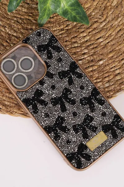 Gold TeknoCase İPhone 14 Pro Uyumlu Perfect Diamond Case Serisi Taşlı Lens Hediyeli Sert Silikon Telefon Kılıfı 480798