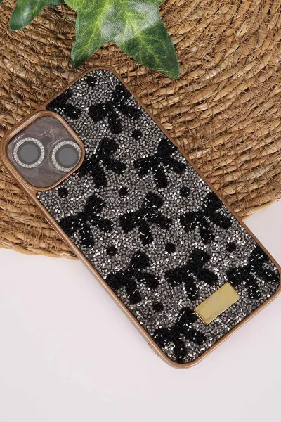 Gold TeknoCase İPhone 14 Uyumlu Perfect Diamond Case Serisi Taşlı Lens Hediyeli Sert Silikon Telefon Kılıfı 480784