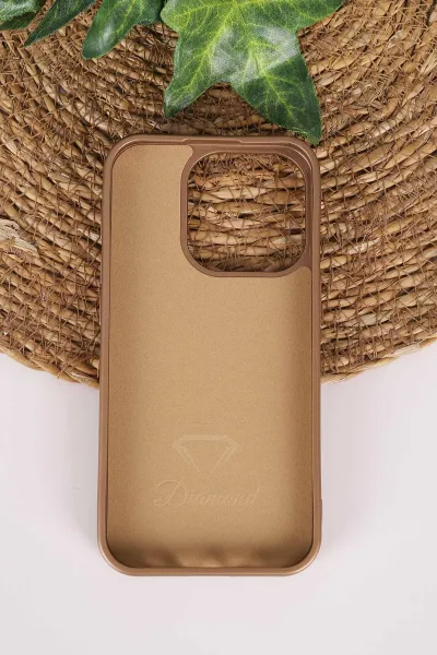 Gold TeknoCase İPhone 15 Pro Uyumlu Perfect Diamond Case Serisi Taşlı Lens Hediyeli Sert Silikon Telefon Kılıfı 480820