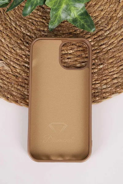 Gold TeknoCase İPhone 15 Uyumlu Perfect Diamond Case Serisi Taşlı Lens Hediyeli Sert Silikon Telefon Kılıfı 480814