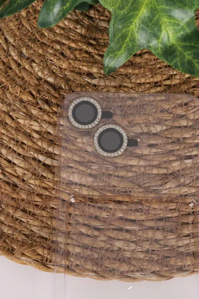 Gold TeknoCase İPhone 15 Uyumlu Perfect Diamond Case Serisi Taşlı Lens Hediyeli Sert Silikon Telefon Kılıfı 480814