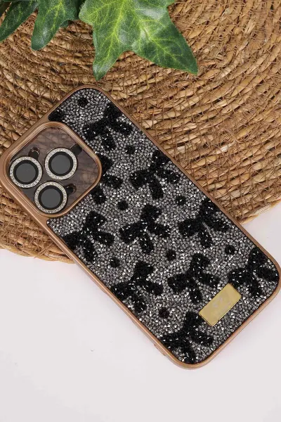 Gold TeknoCase İPhone 16 Pro Uyumlu Perfect Diamond Case Serisi Taşlı Lens Hediyeli Sert Silikon Telefon Kılıfı 480841