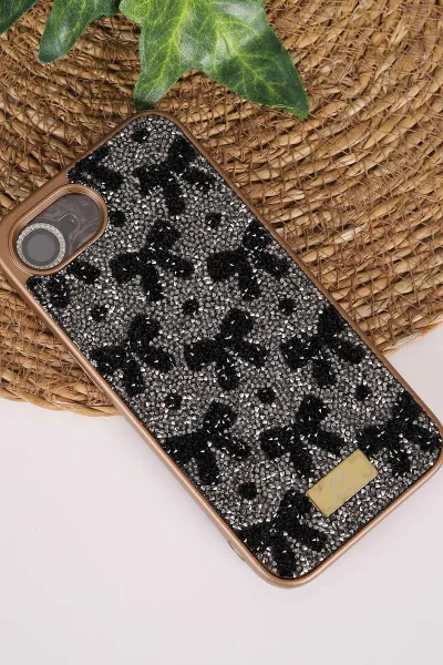 Gold TeknoCase İPhone 16E & 17E Uyumlu Perfect Diamond Case Serisi Taşlı Lens Hediyeli Sert Silikon Telefon Kılıfı 480894