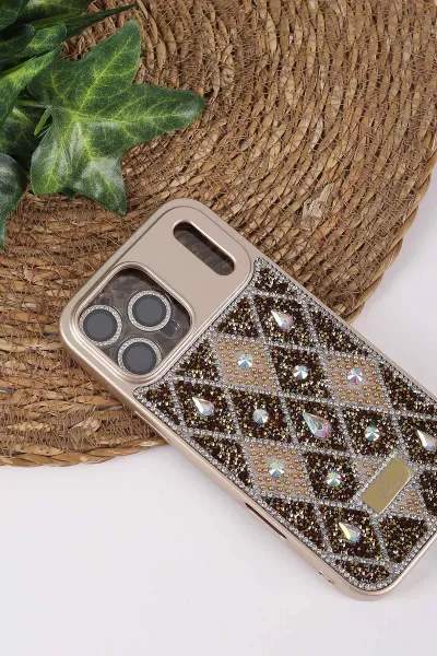 Gold TeknoCase İPhone 17 Pro Max Uyumlu Dlr Diamond Case Serisi Lens Hediyeli Premium Sert Silikon Telefon Kılıfı 430411