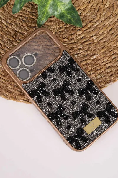 Gold TeknoCase İPhone 17 Pro Uyumlu Perfect Diamond Case Serisi Taşlı Lens Hediyeli Sert Silikon Telefon Kılıfı 480863