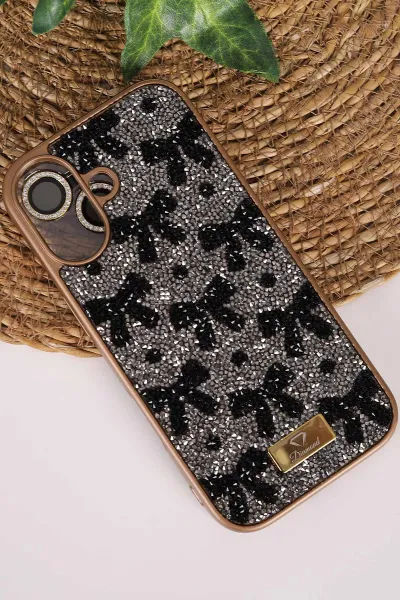 Gold TeknoCase İPhone 17 Uyumlu Perfect Diamond Case Serisi Taşlı Lens Hediyeli Sert Silikon Telefon Kılıfı 480857