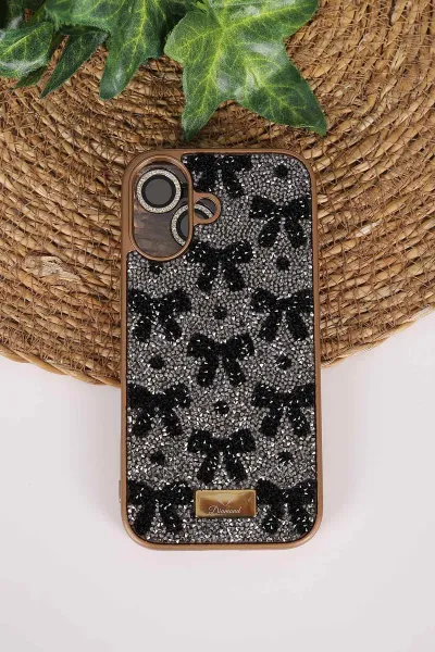 Gold TeknoCase İPhone 17 Uyumlu Perfect Diamond Case Serisi Taşlı Lens Hediyeli Sert Silikon Telefon Kılıfı 480857