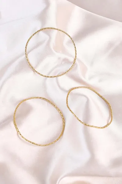 Gold Üzeri Desenli  Zigzag 3'lü Çelik Ajda Bilezik 492022