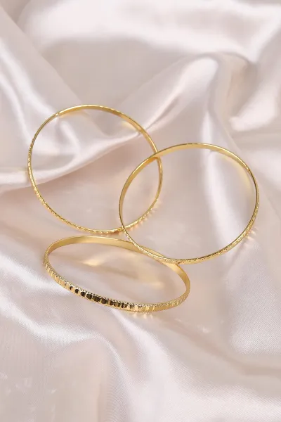 Gold Üzeri Kare Desenli 3'lü  Çelik Ajda Bilezik 484693