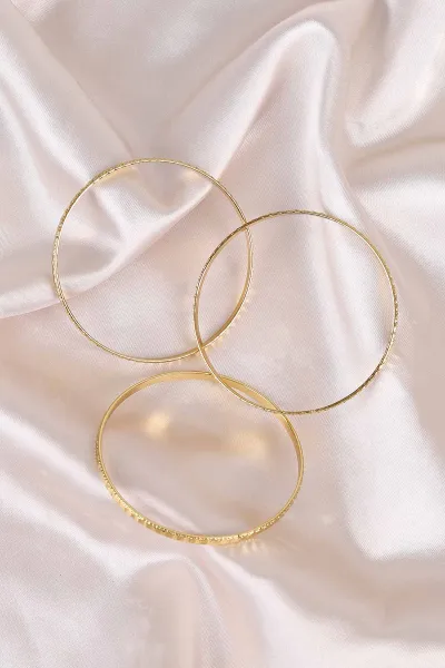 Gold Üzeri Kare Desenli 3'lü  Çelik Ajda Bilezik 484693