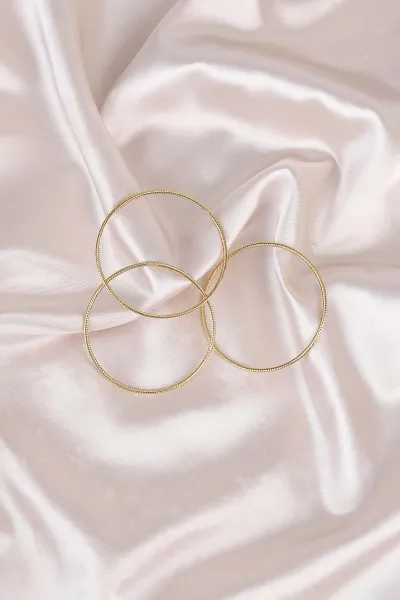 Gold Üzeri Tırtıklı   3'lü  Çelik Ajda Bilezik 484692