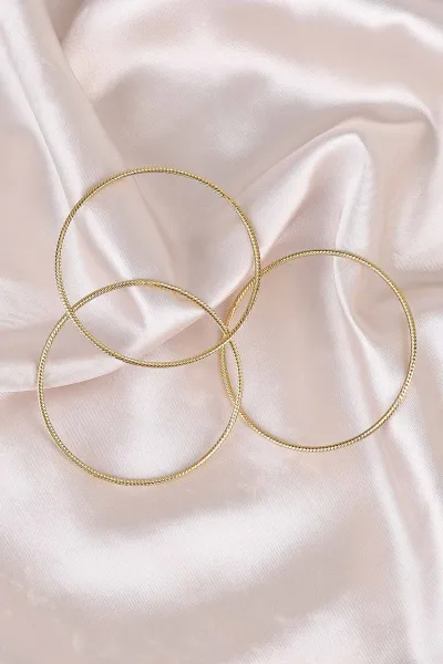 Gold Üzeri Tırtıklı   3'lü  Çelik Ajda Bilezik 484692