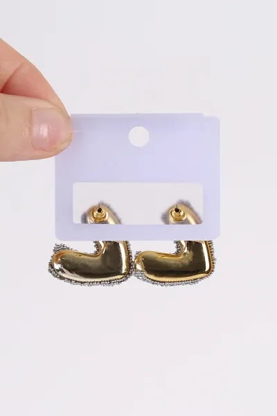 Gold V Model  Taşlı Küpe 482647