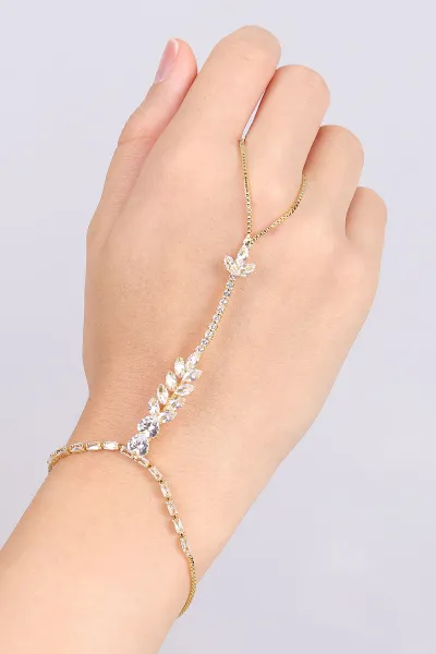 Gold Yaprak Model Zirkon Taşlı Zarif Şahmeran 477686